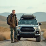 Homme d'âge moyen près d'un SUV en pleine nature