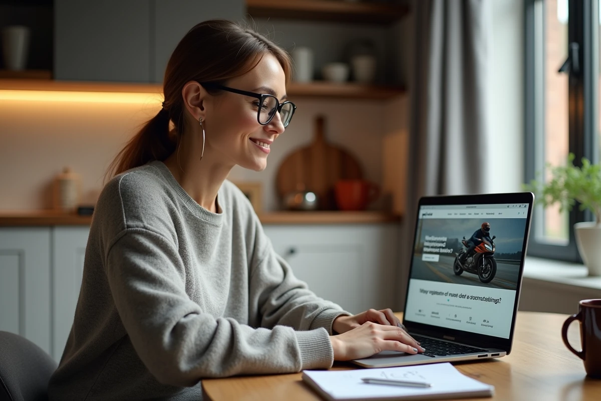 Femme comparant les prix du TMAX 750 en ligne avant achat pour éviter les erreurs