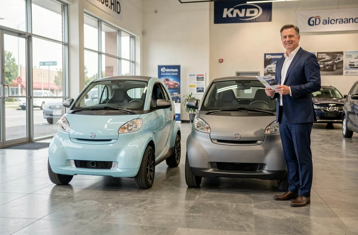 Concessionnaire présentant des voitures sans permis en showroom automobile