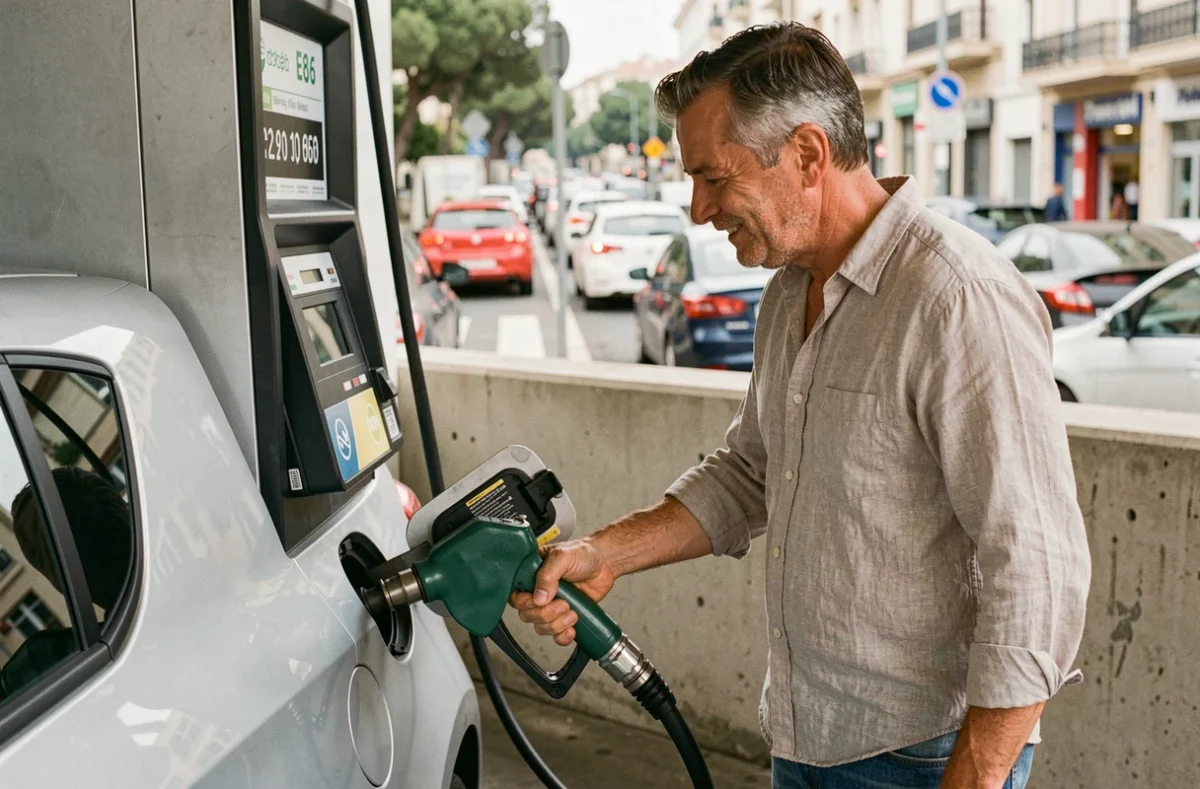 Conducteur faisant le plein avec du carburant E85 bioéthanol dans une station Marseille