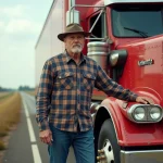 Conducteur de camion classique à côté d'un Kenworth W900A