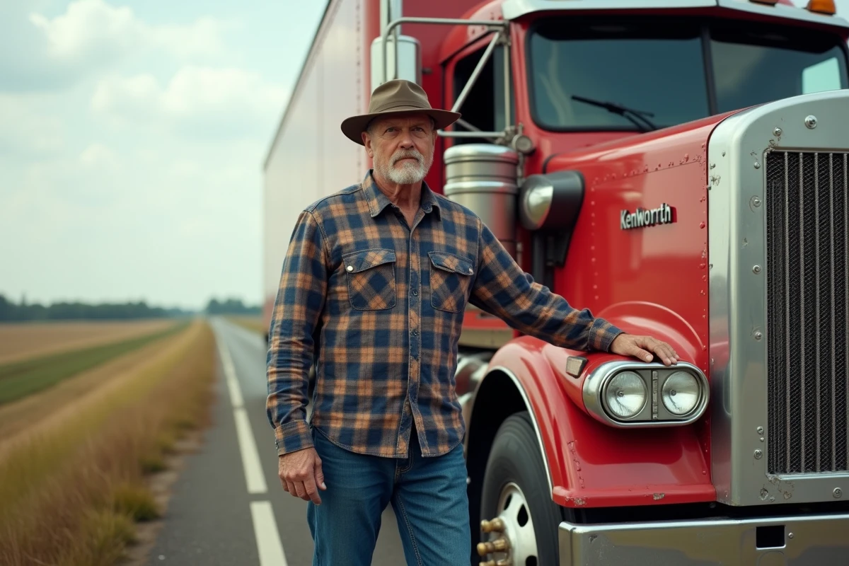 Conducteur de camion classique à côté d'un Kenworth W900A