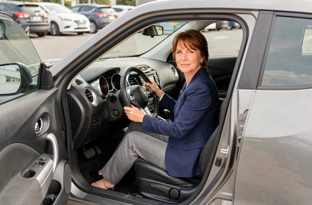 Conductrice installée dans le siège conducteur d'une Nissan Juke, ressenti féminin sur le SUV