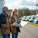 Couple avec camping-car planifiant leur route en France