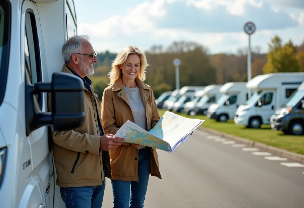 Couple avec camping-car planifiant leur route en France