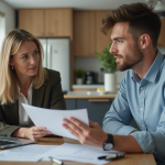 Femme et jeune homme discutent avec documents d'assurance