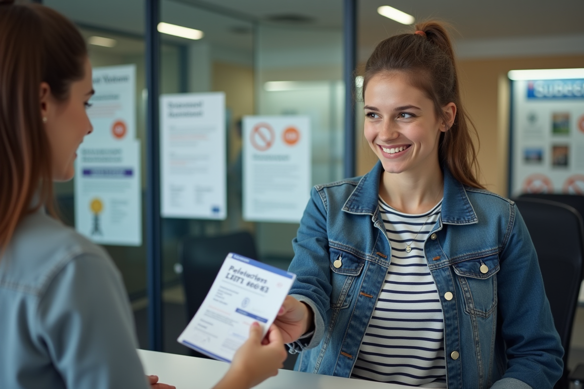 Jeune femme française remettant son permis à un agent