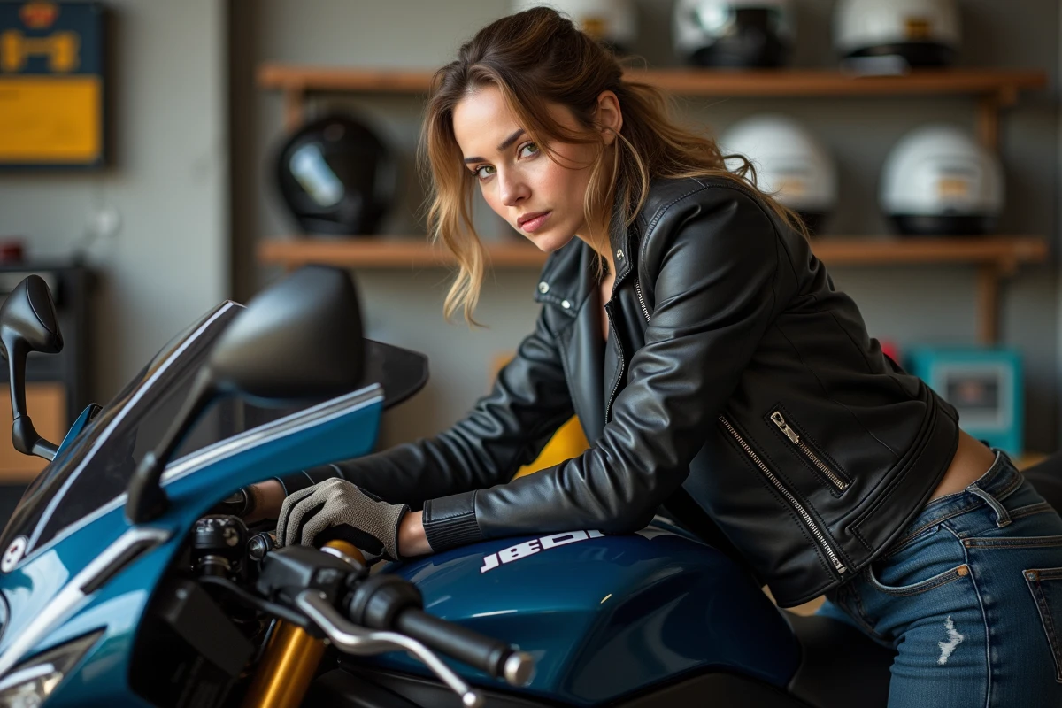 Femme inspectant le tableau de bord de la Suzuki GSX 600 R