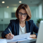 Femme d'âge moyen travaillant dans un bureau professionnel