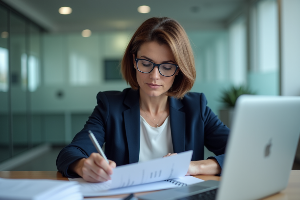 Femme d'âge moyen travaillant dans un bureau professionnel
