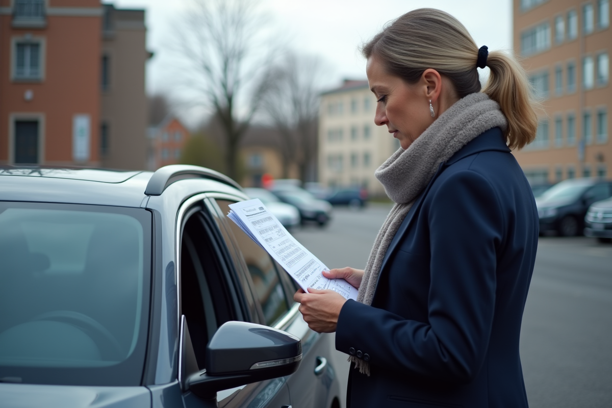 Femme examinant un document près d