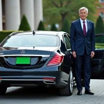 Fonctionnaire en costume sortant d'une voiture officielle