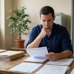 Homme consultant des documents pour récupérer son permis de conduire dans un bureau administratif du Bas-Rhin