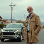 Homme d'âge moyen avec voiture crossover dans un quartier sudouest