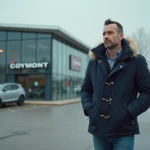 Homme debout devant un concessionnaire vide avec regard perplexe