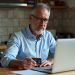Homme français regardant son permis de conduire