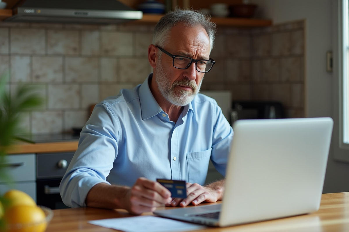 Homme français regardant son permis de conduire