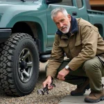 Homme en extérieur répare un SUV Toyota 100 HDJ