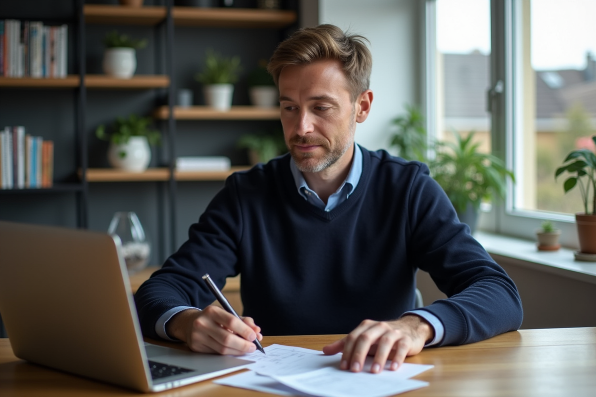 Homme d'âge moyen remplissant un formulaire de vente de voiture