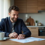 Homme concentré travaillant sur son ordinateur avec documents de conduite