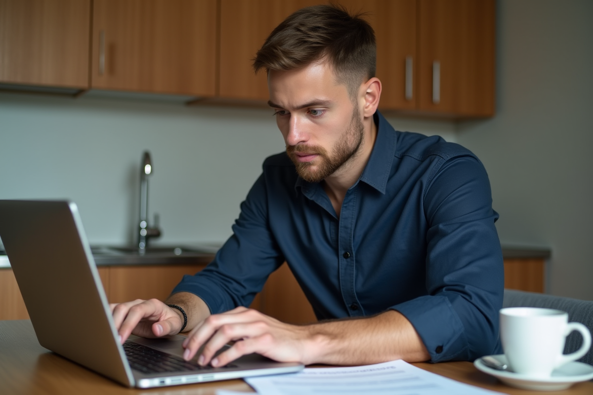 Homme vérifiant ses points de permis sur un ordinateur