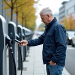 Ingénieur vérifiant un écran de station de recharge électrique