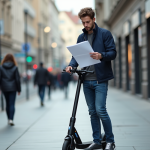 Jeune homme avec scooter et document d'assurance