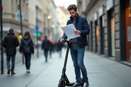 Jeune homme avec scooter et document d'assurance