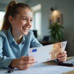Jeune recevant un enveloppe avec 500 euros à l'école de conduite
