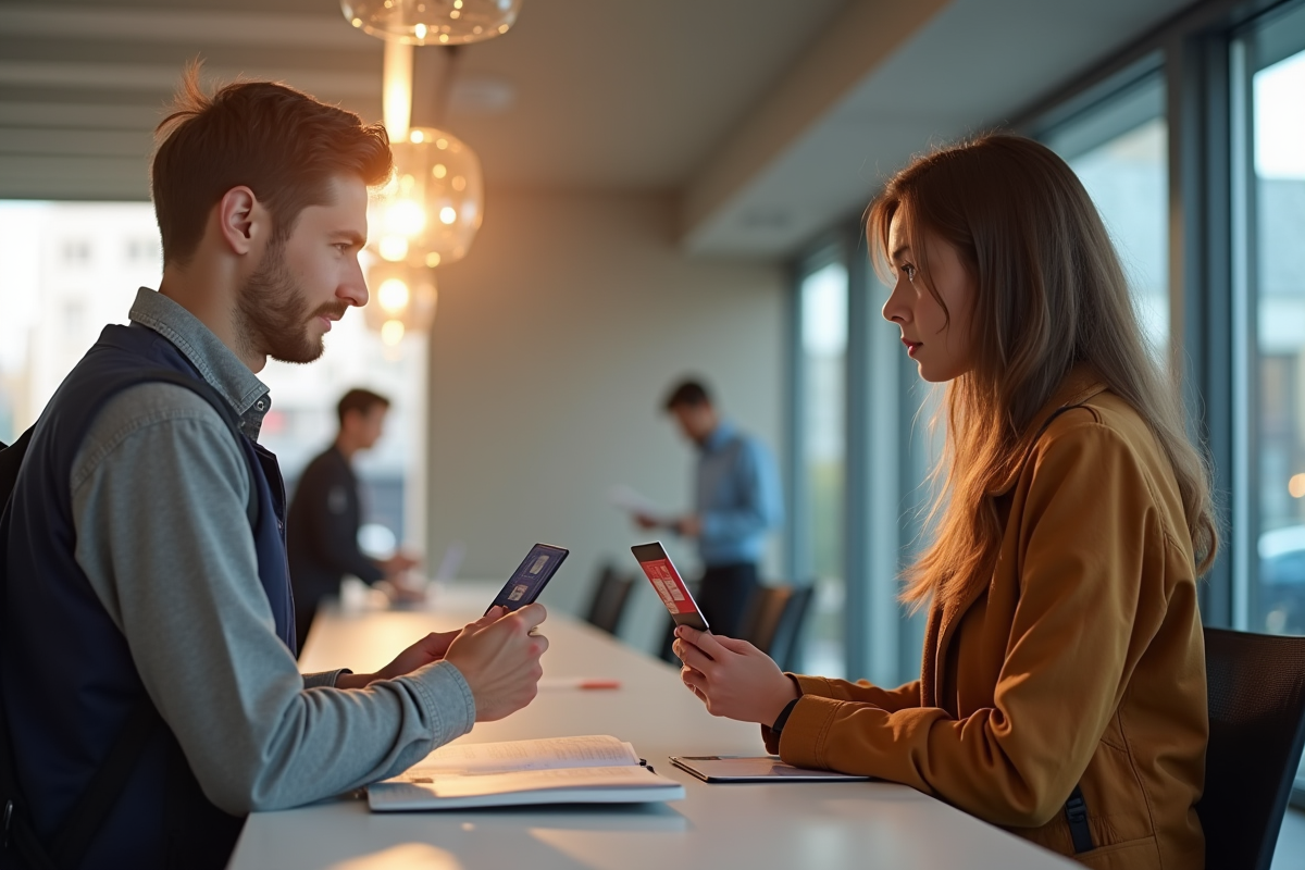 Jeune adulte choisissant entre carte d