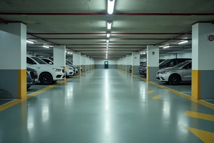 Parking souterrain propre et sécurisé en centre-ville de Colmar avec bornes de paiement et places délimitées
