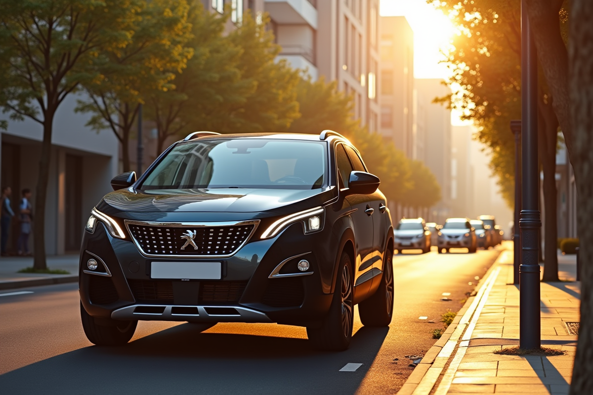 Peugeot 3008 garée en ville au matin ensoleillé