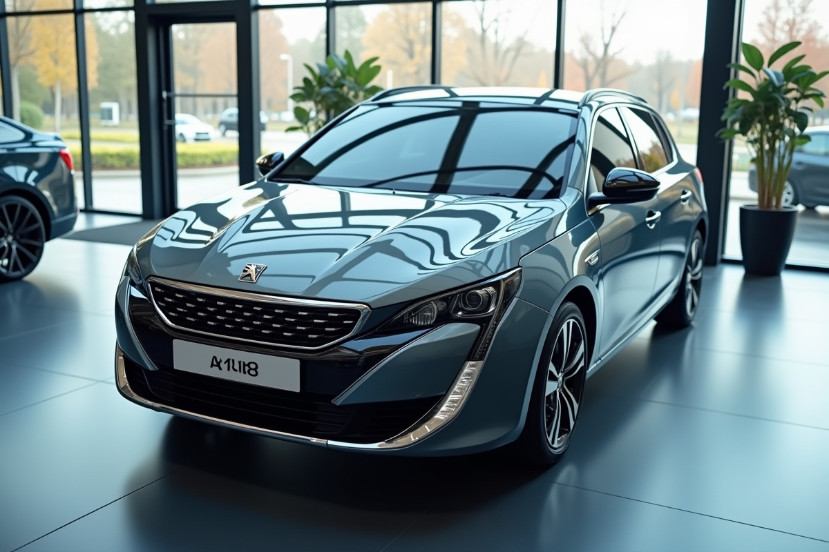 Peugeot 408 en concession lumineuse vue en plongée