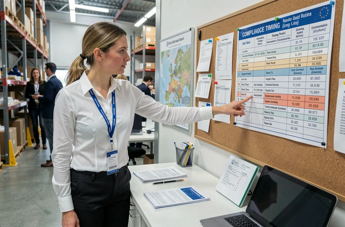 Responsable logistique présentant le tableau réglementaire européen des temps de conduite et de repos en 2026