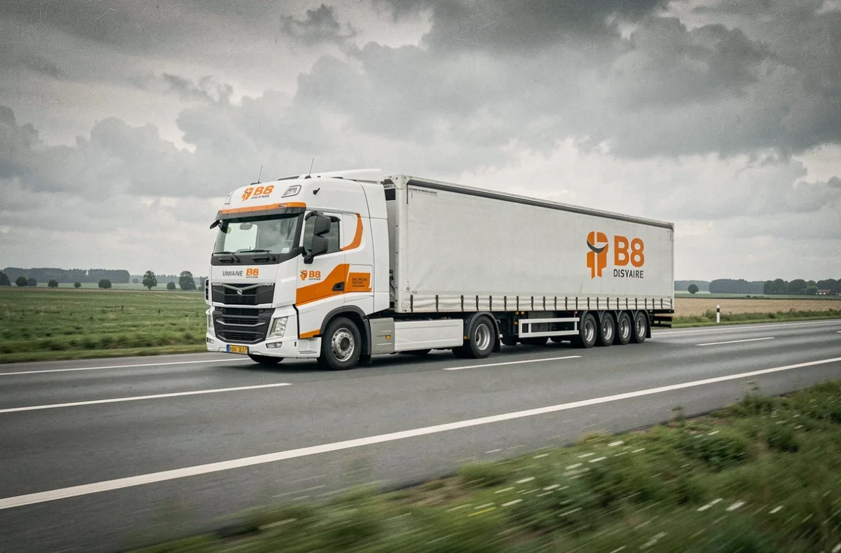 Semi-remorque 38 tonnes roulant sur une autoroute en zone rurale française, illustrant les coûts kilométriques et la marge d'exploitation