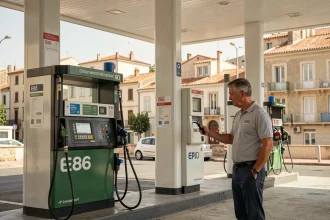 Station-service à Marseille avec pompes E85 et GPL bien visibles sous le auvent du carburant