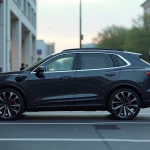 SUV électrique 4x4 en charge à une borne de recharge rapide en ville, comparaison rentabilité véhicule électrique