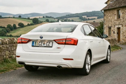 Voiture avec plaque d'immatriculation tchèque CZ garée en France dans un village rural français