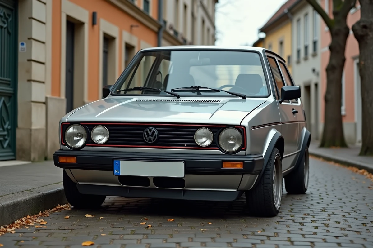 Volkswagen Golf 1.6 TDI garée dans une rue résidentielle française avec détails extérieurs réalistes